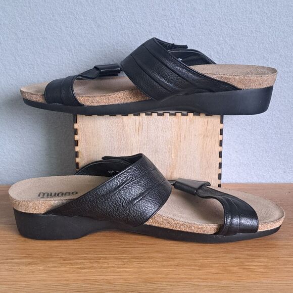 Munro Libra Women’s 8.5 Black Leather Strappy Slide Sandals Made in USA - Picture 7 of 10